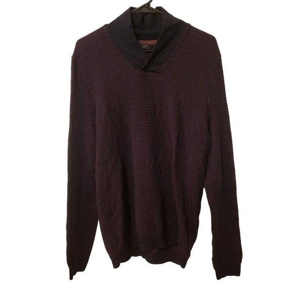 Ted Baker 5 Wool Blend Maroon Purple Navy Geometric Shawl Neck Sweater L - Picture 1 of 7